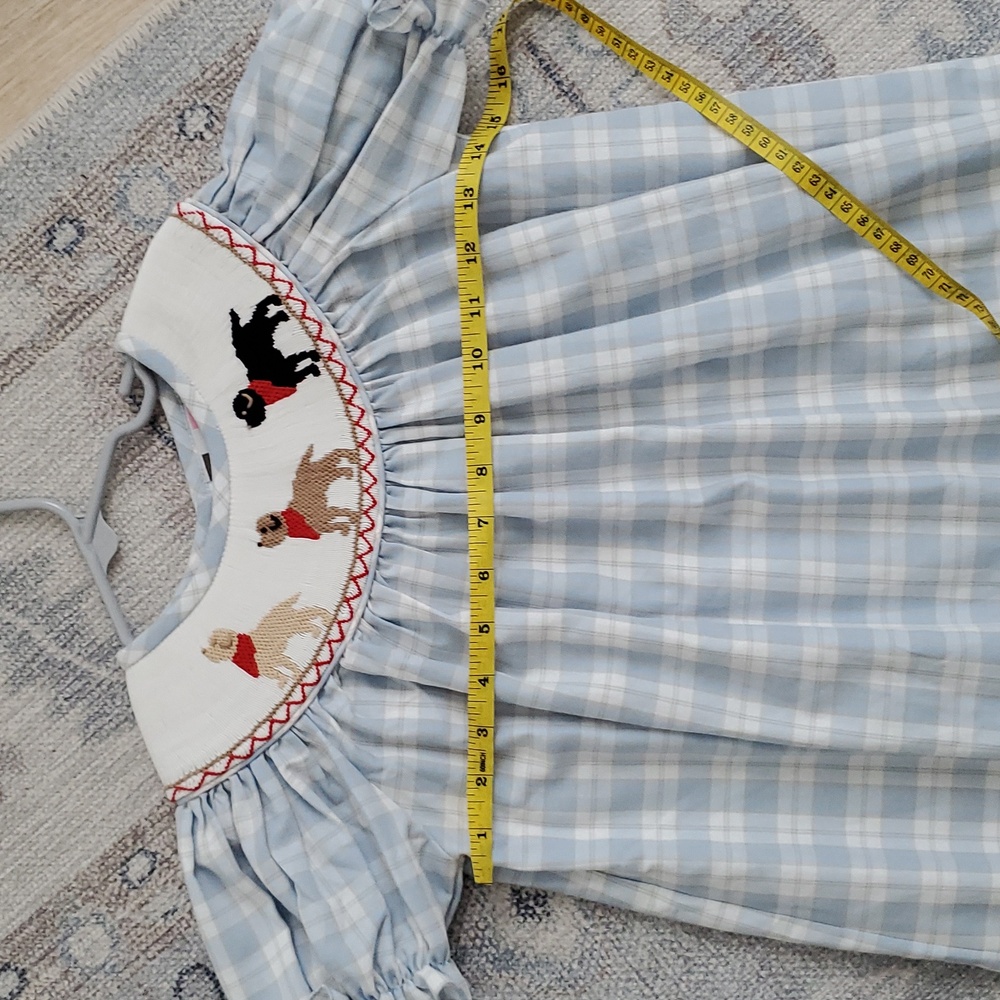 SOLD Banana Split Girls Smocked Embroidered Dog Bishop Dress Sz6 - Picture 7 of 11